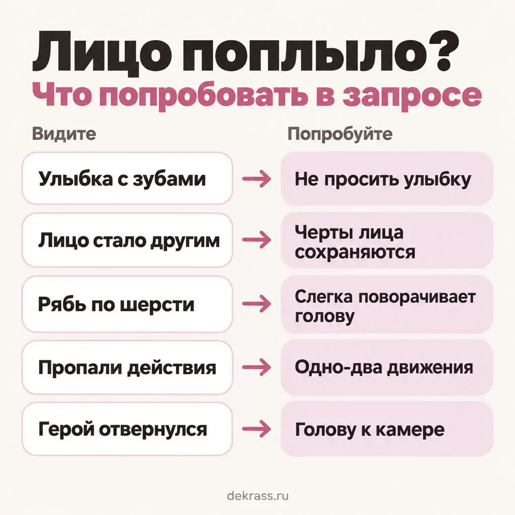 Памятка, что делать, если лицо поплыло при оживлении фото: пять проблем и что попробовать написать в запросе