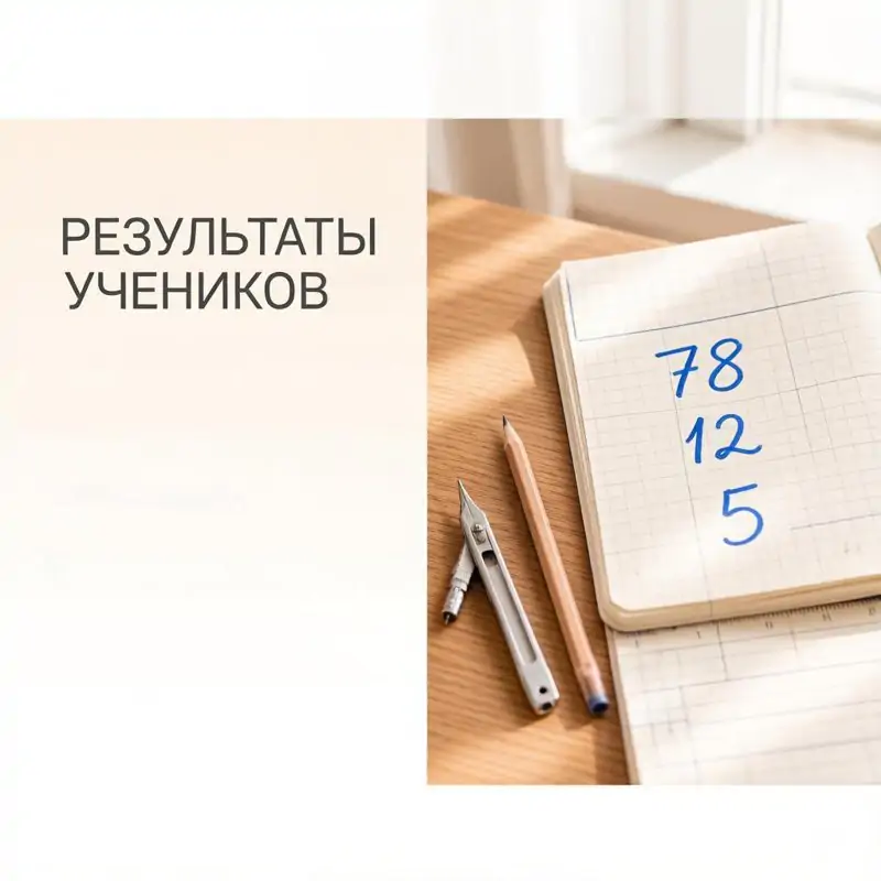 ГигаЧат нарисовал картинку «Результаты учеников»: числа 78, 12 и 5 в тетради без подписей