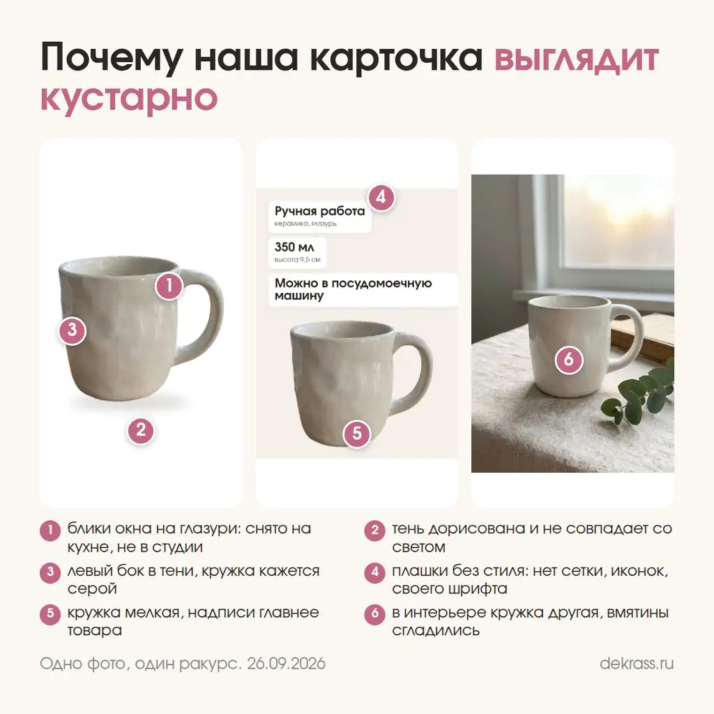 Почему карточка товара из бесплатных нейросетей выглядит кустарно: блики окна, дорисованная тень, плашки без стиля, товар изменился в интерьере