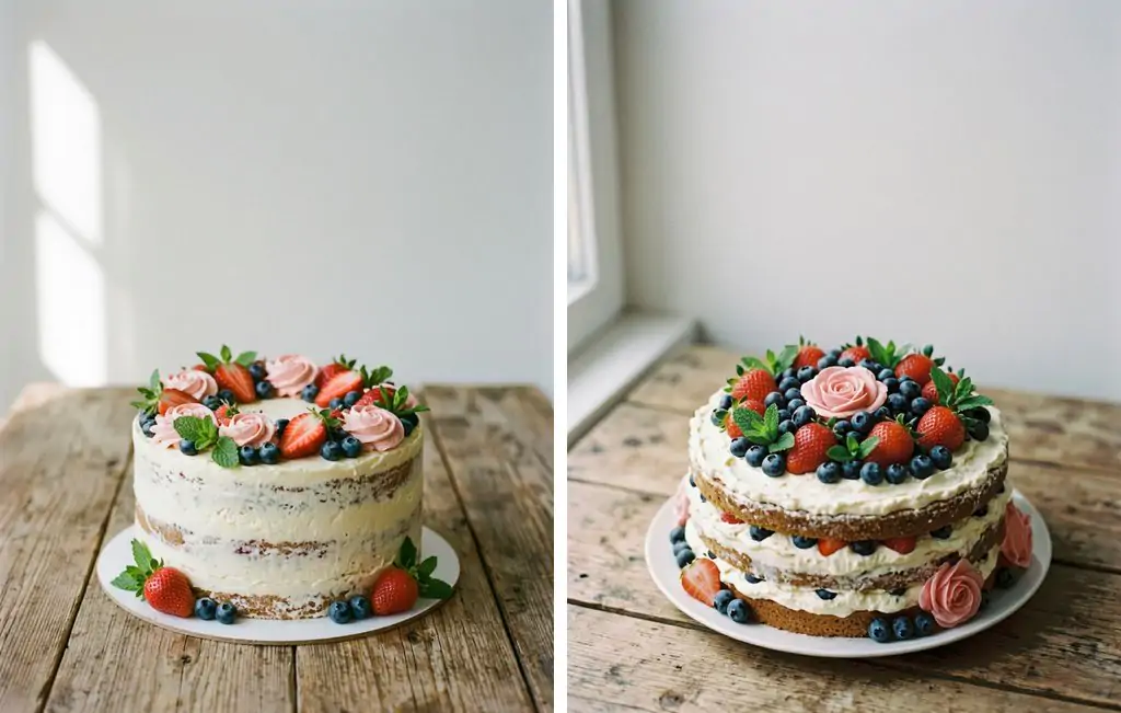 Торт внизу кадра и пустая светлая стена сверху под текст, картинка Шедеврума
