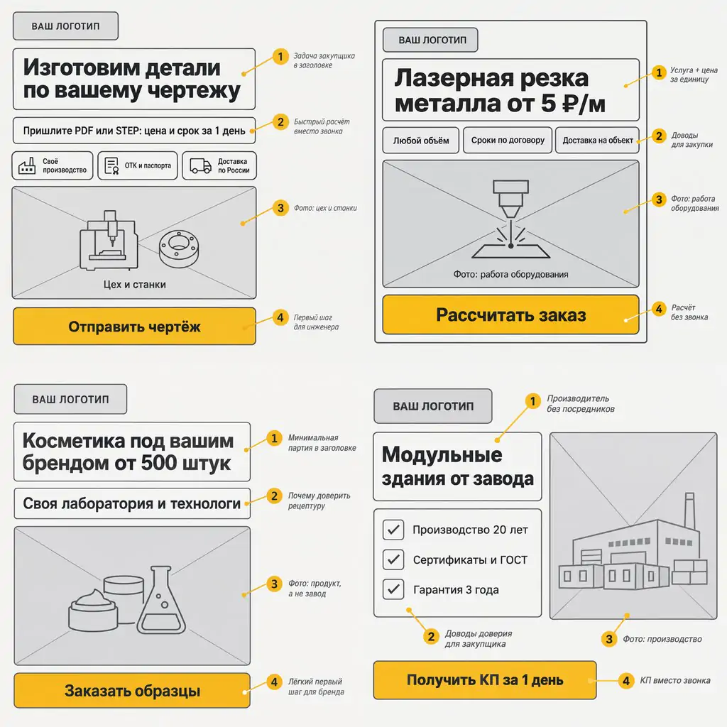 Скелеты объявлений для производства: детали по чертежу, лазерная резка от 5 ₽/м, косметика под брендом от 500 штук, модульные здания от завода