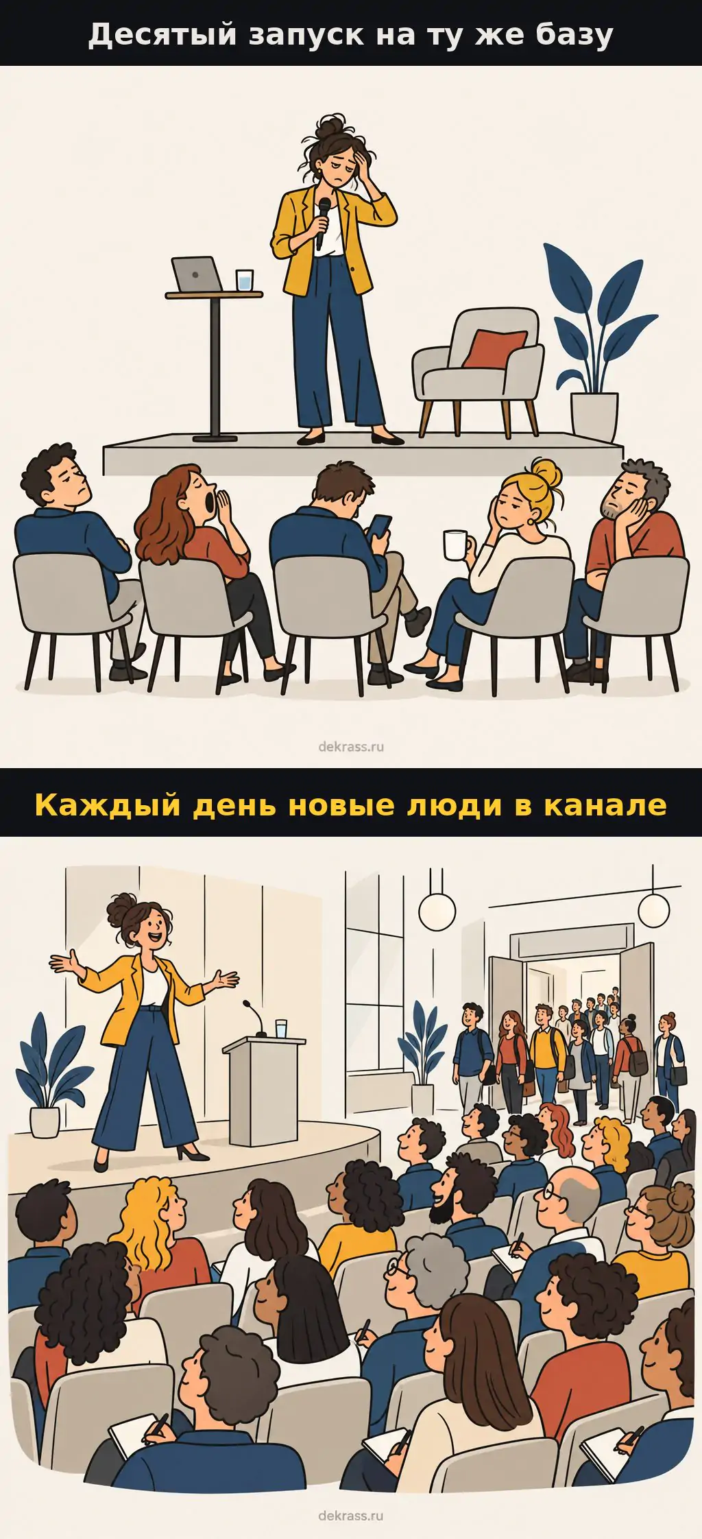 Продвижение психолога: десятый запуск на ту же базу против новых людей в канале каждый день