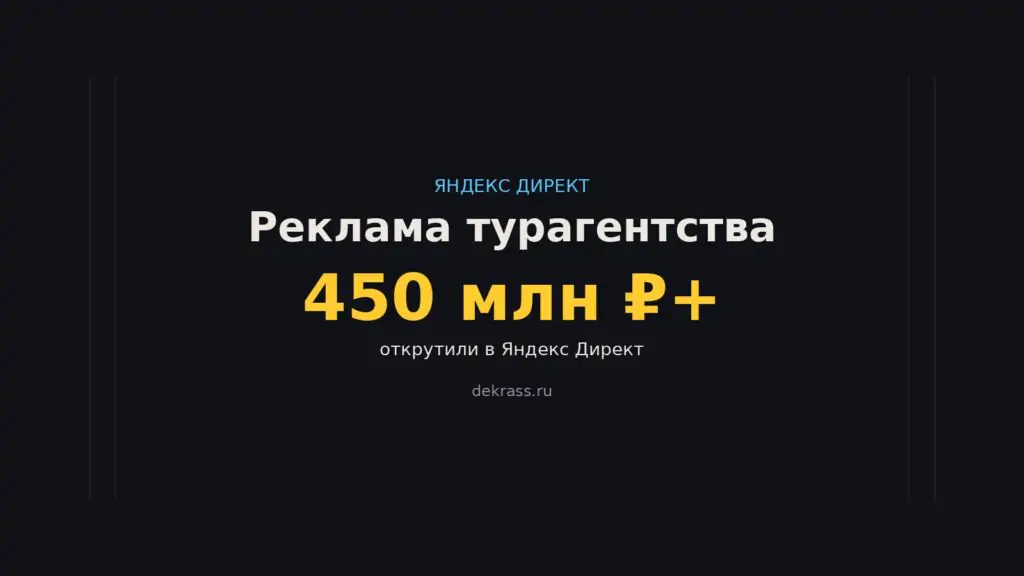 Реклама турагентства в Яндекс Директе: трафик-команда с 450 млн ₽+ открутки в Директе
