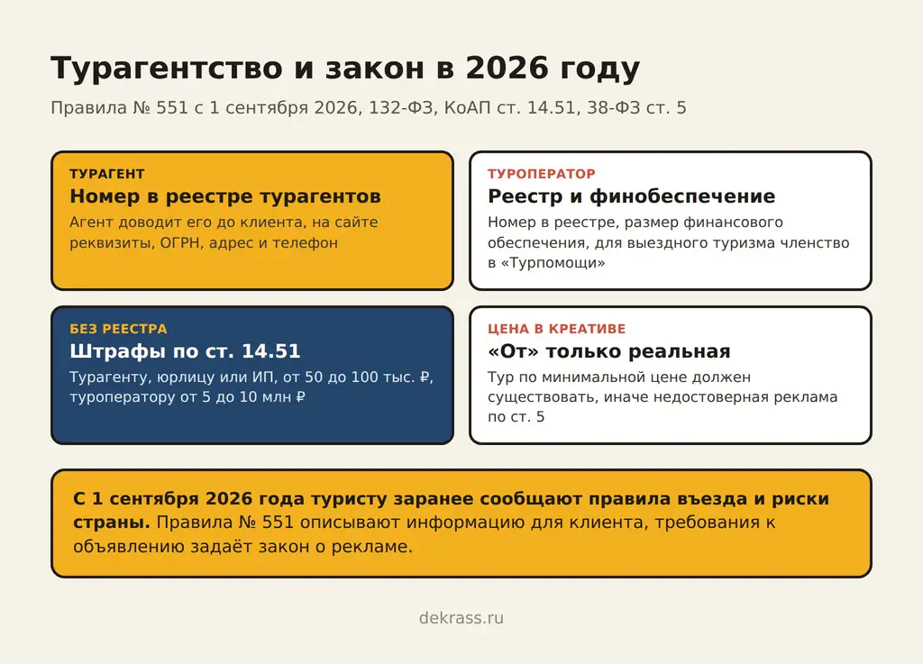 Реклама турагентства и закон: реестр турагентов, финобеспечение туроператора, штрафы ст. 14.51 КоАП, цена «от»