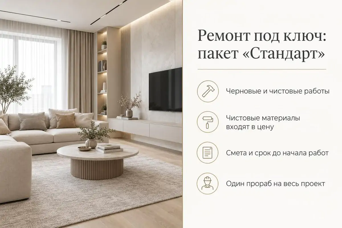 Задание фриланса для начинающих: слайд презентации ремонта под ключ, пакет «Стандарт» с четырьмя пунктами