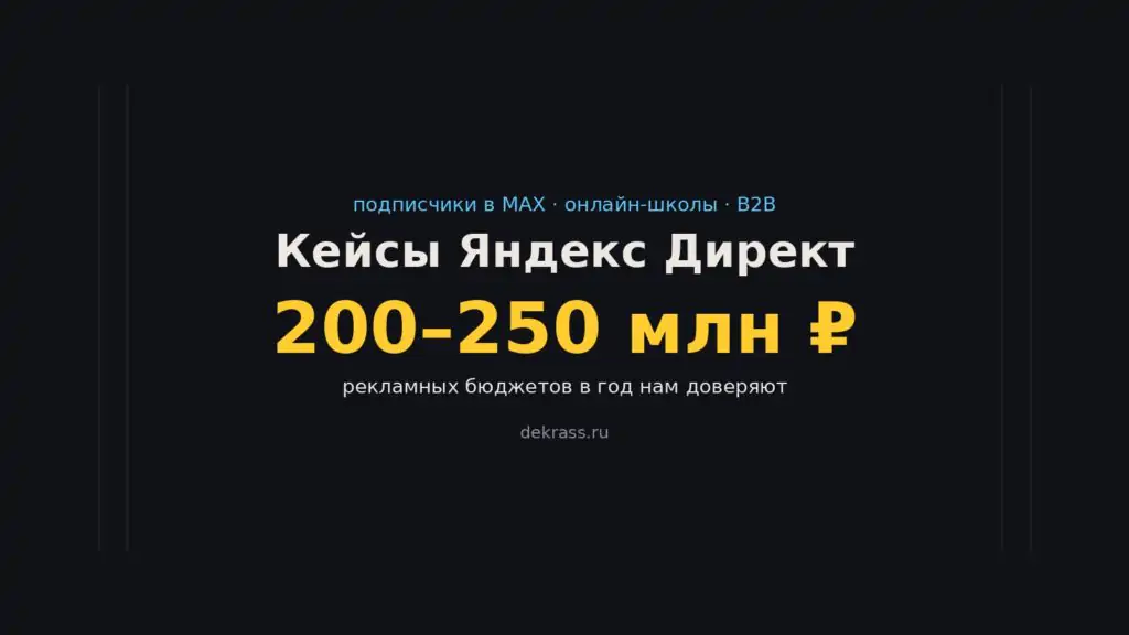 Кейсы Яндекс Директ: подписчики в MAX, онлайн-школы и B2B, 200–250 млн ₽ рекламных бюджетов в год нам доверяют