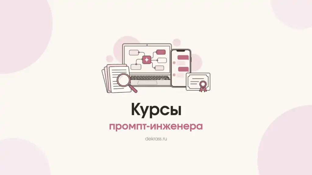 Обложка «Курсы промпт-инженера»: ноутбук со схемой ИИ-агента, окно чата с нейросетью и сертификат