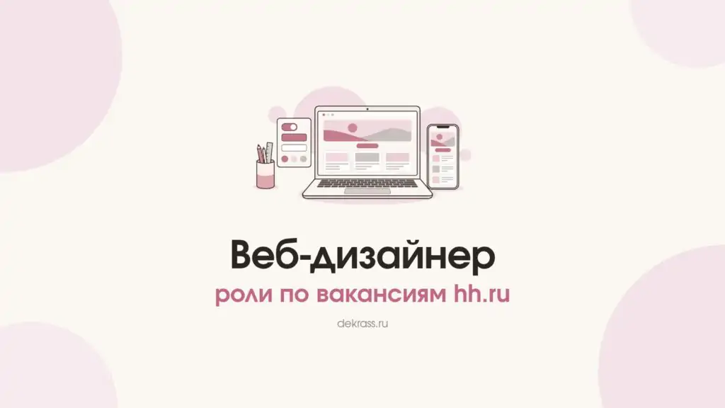 Обложка «Веб-дизайнер»: ноутбук с макетом сайта, телефон с мобильной версией и набор компонентов интерфейса