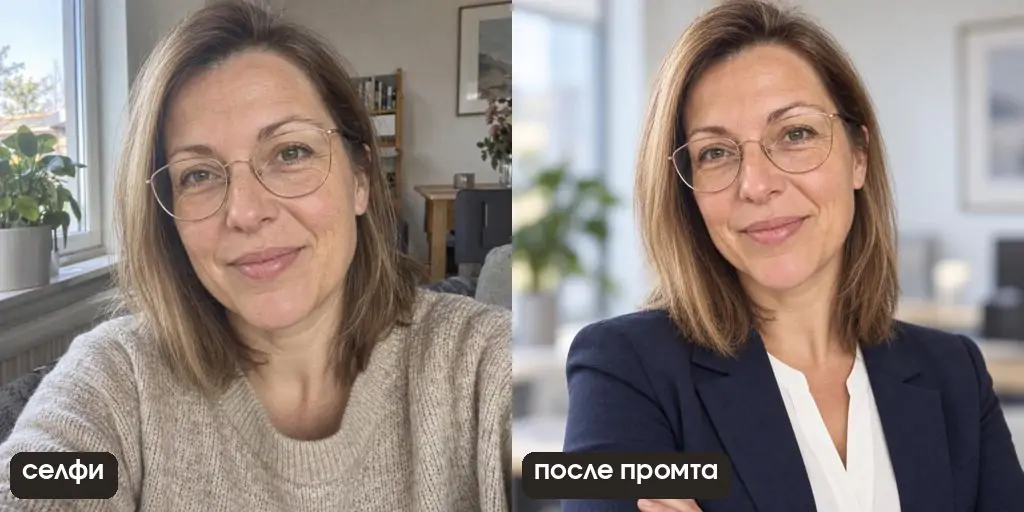 Деловой портрет по селфи женщины 40 лет в очках: жакет, офис, возраст сохранён