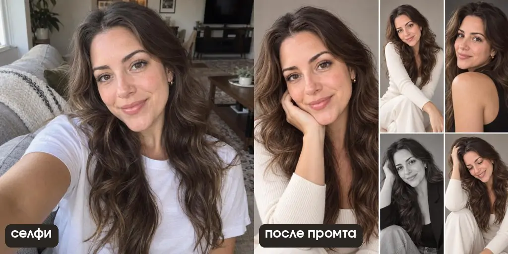 Короткий промт для фотосессии: вместо одного фото коллаж из пяти кадров
