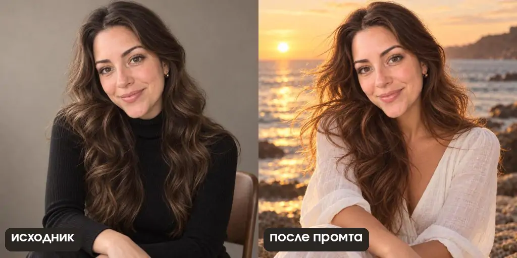 Кадр на море по прошлому кадру: волосы стали медными