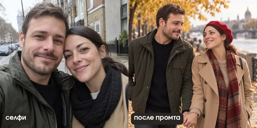 Кадр по общему селфи: набережная, держатся за руки, красный берет