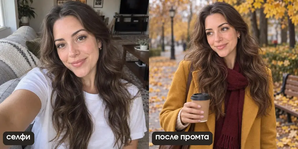 Нейрофотосессия в парке: горчичное пальто, бордовый шарф, кофе