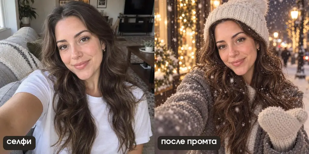 Зимний кадр по селфи: рука осталась вытянутой к камере