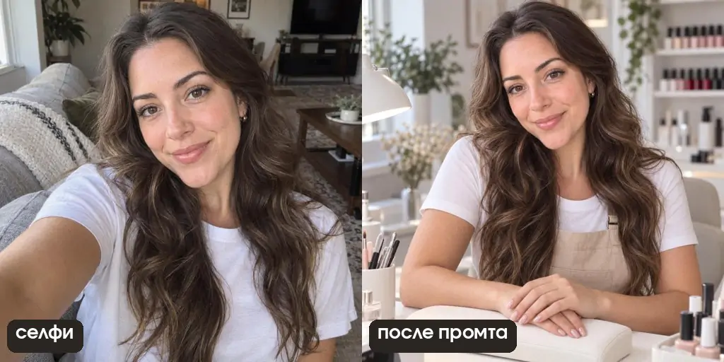 Портрет мастера маникюра по селфи: кабинет, лампа, гель-лаки на полке