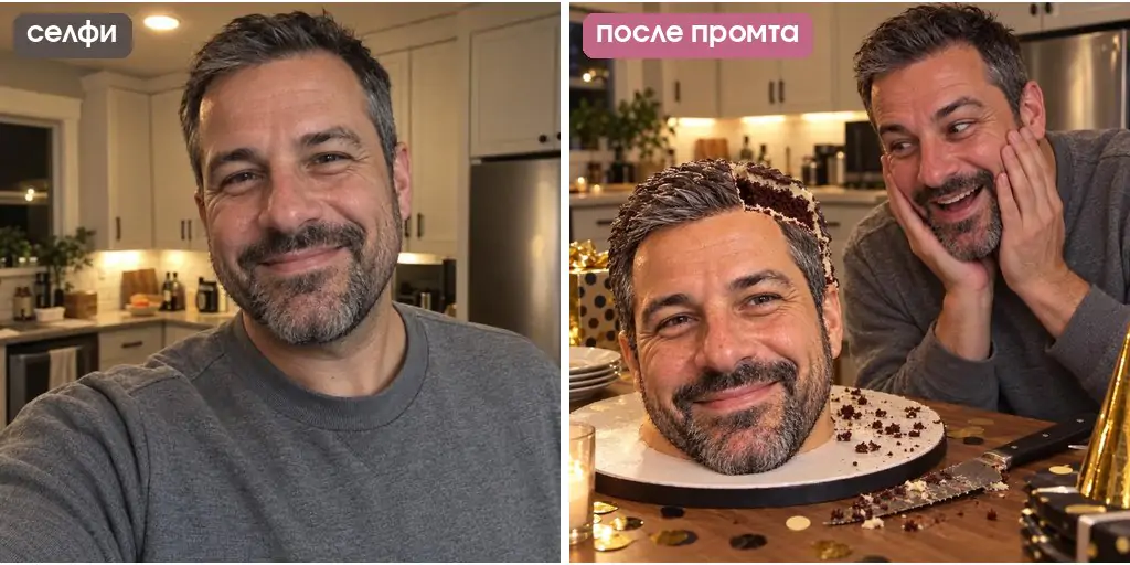 Смешной промт на день рождения: торт в виде головы именинника