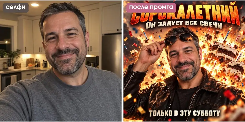 Прикольный промт на день рождения мужчине: афиша боевика Сорокалетний