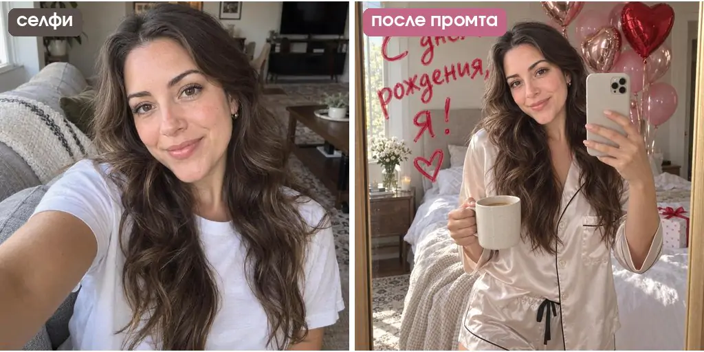 Промт для фото на день рождения девушке: надпись помадой на зеркале С днём рождения, я