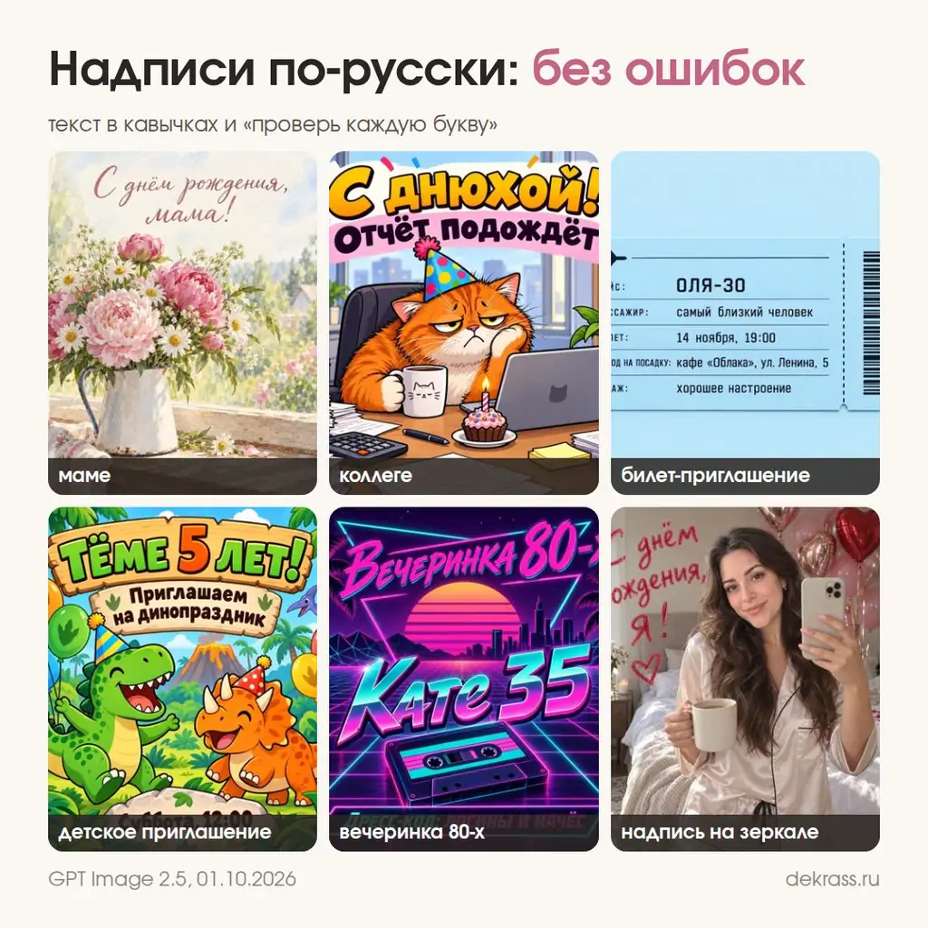 Надписи по-русски на открытках и приглашениях на день рождения: все буквы без ошибок