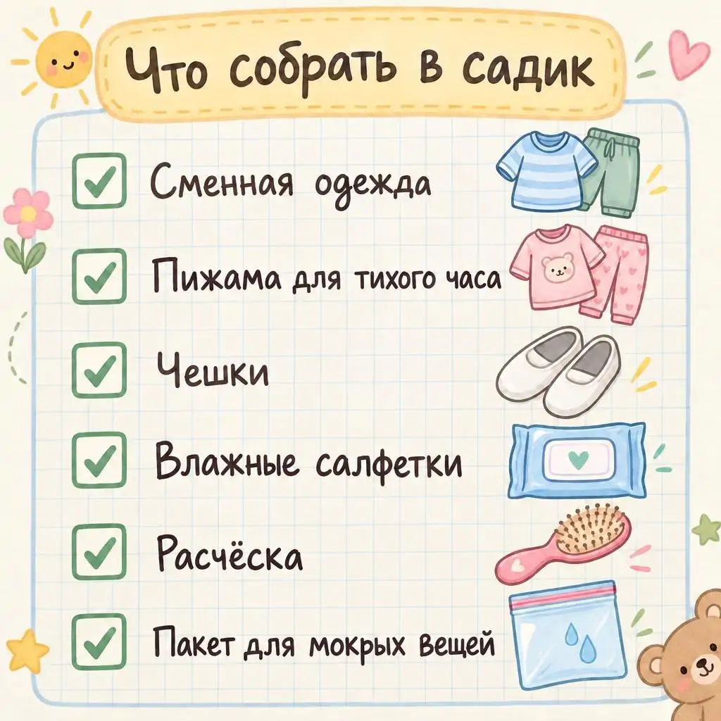 Чек-лист что собрать в садик после правки: точка убрана, остальное без изменений