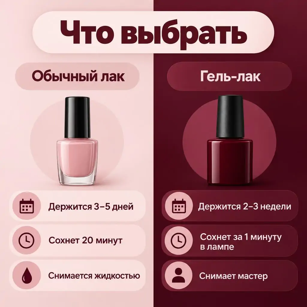 Инфографика сравнение: обычный лак и гель-лак, сколько держится и как снимается