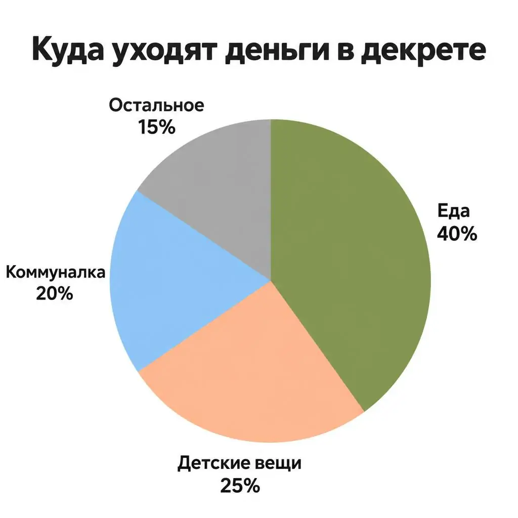 Круговая диаграмма инфографика: куда уходят деньги в декрете, еда 40 процентов