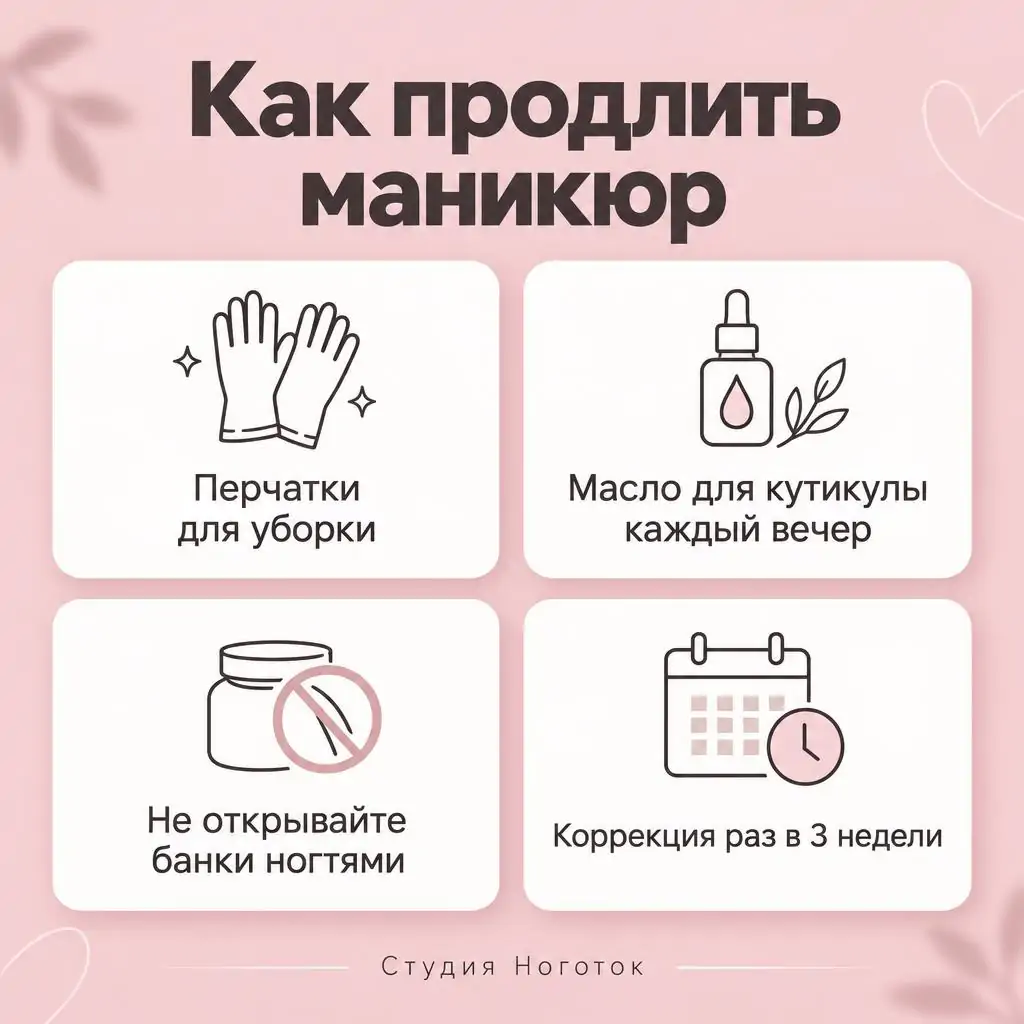 Инфографика пост для мастера маникюра: как продлить маникюр, четыре совета с иконками