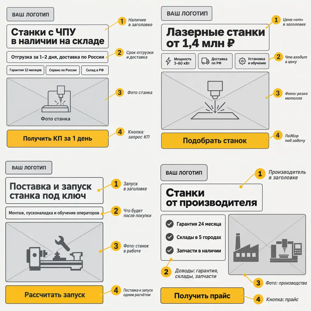 Прототипы объявлений поставщика оборудования: модели с ЧПУ в наличии, лазерные от 1,4 млн ₽, поставка и запуск под ключ, от производителя